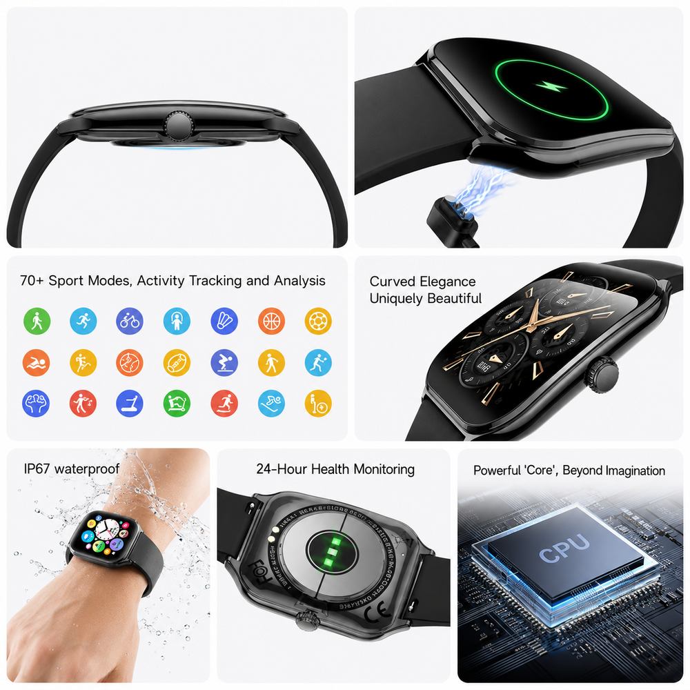 Slim Smartwatch | 1.96" AMOLED | 70+ Sports Modes | Heart Rate & Sleep Tracking | IP67 | Bluetooth 5.4