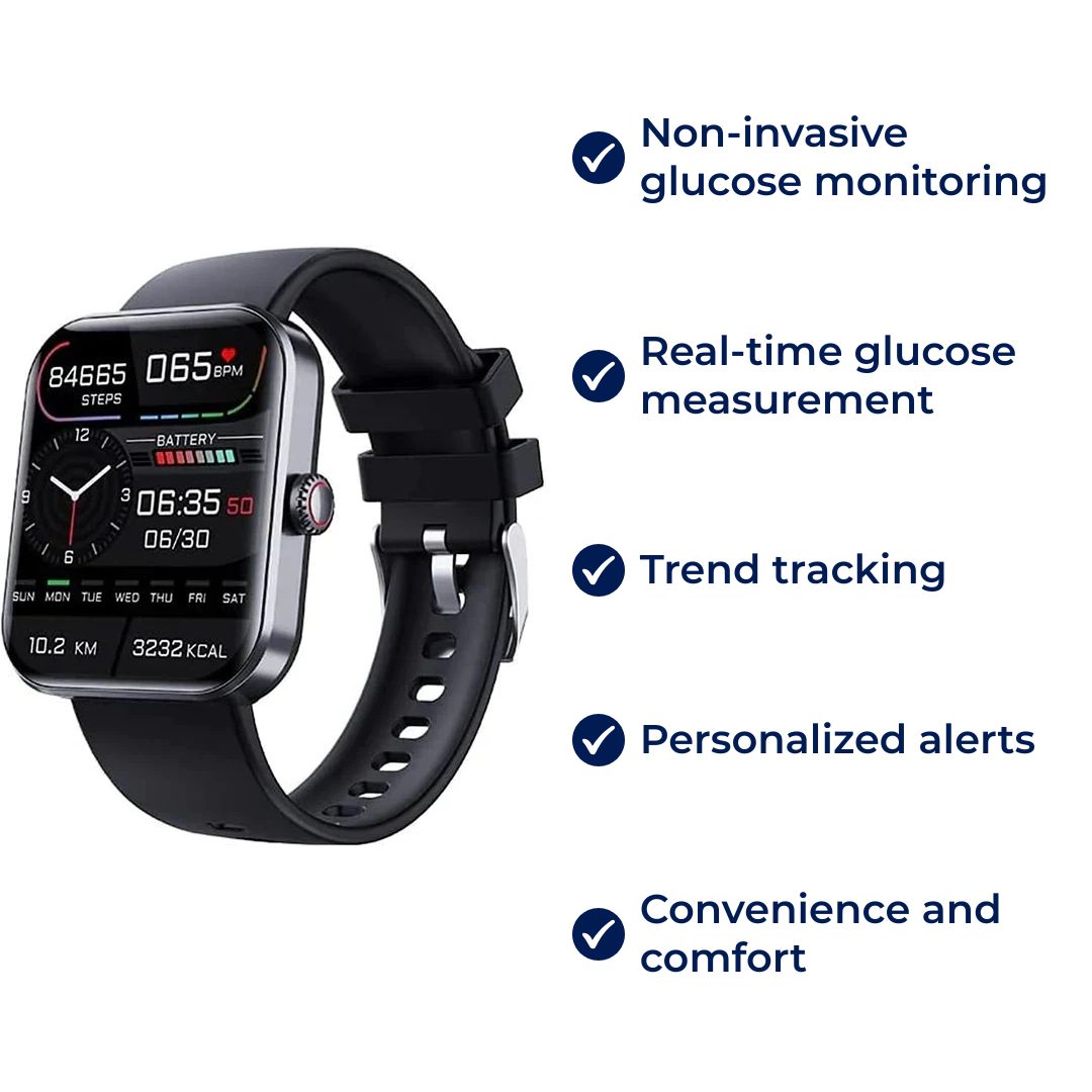 Smart Health Watch | Blood Glucose Sensor | Heart Rate &amp; Sleep Tracking | IP67 | 7-Day Battery