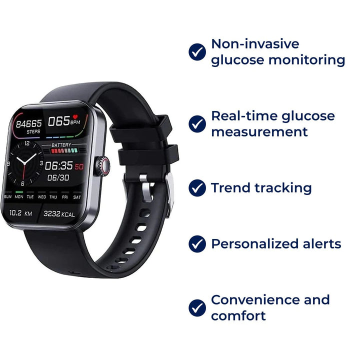Smart Health Watch | Blood Glucose Sensor | Heart Rate &amp; Sleep Tracking | IP67 | 7-Day Battery