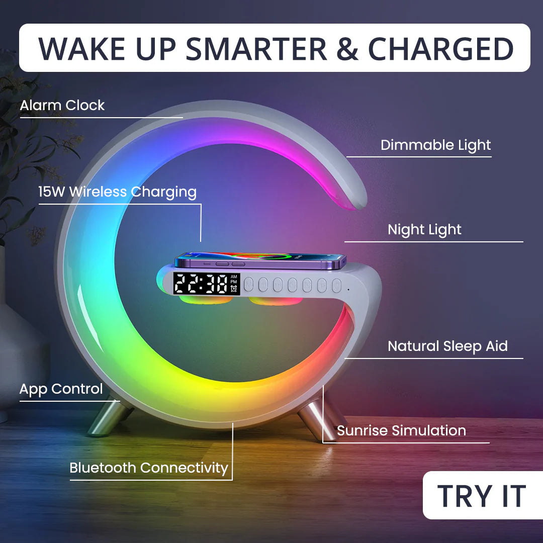 Smart LED Alarm Clock | Sunrise Simulation | 15W Wireless Charging | Bluetooth 5.0 | 256 RGB