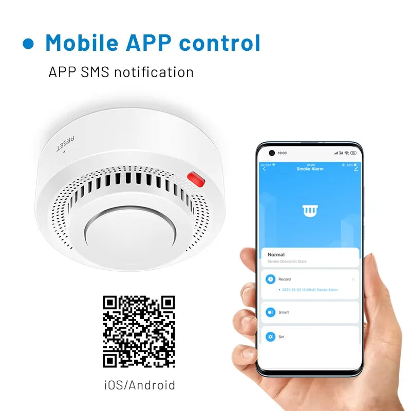 Smart WiFi Smoke Detector | 85dB Alarm | Heat Detection | App Control | White & Black