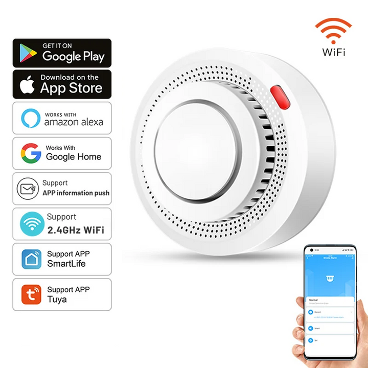 Smart WiFi Smoke Detector | 85dB Alarm | Heat Detection | App Control | White &amp; Black