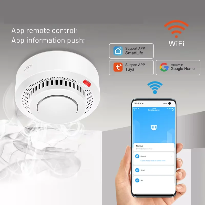Smart WiFi Smoke Detector | 85dB Alarm | Heat Detection | App Control | White &amp; Black