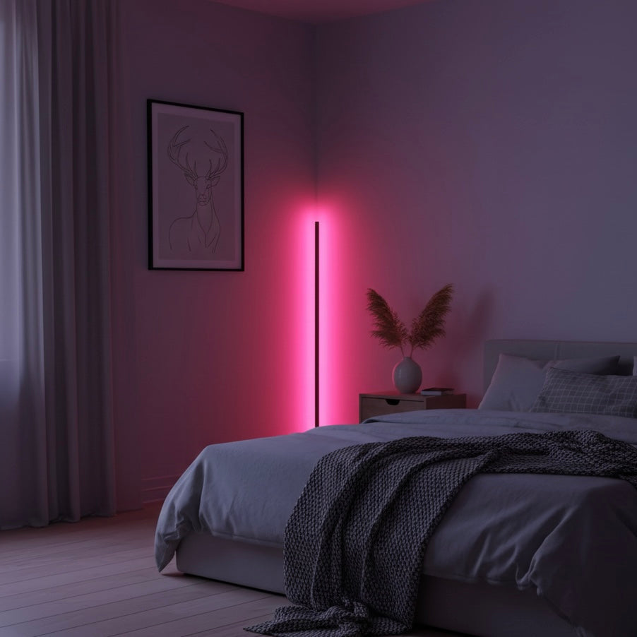 Smart Corner Floor Lamp | Modern Black Standing Lamp with Adjustable LED Lighting | Space-Saving Design for Enhanced Ambiance