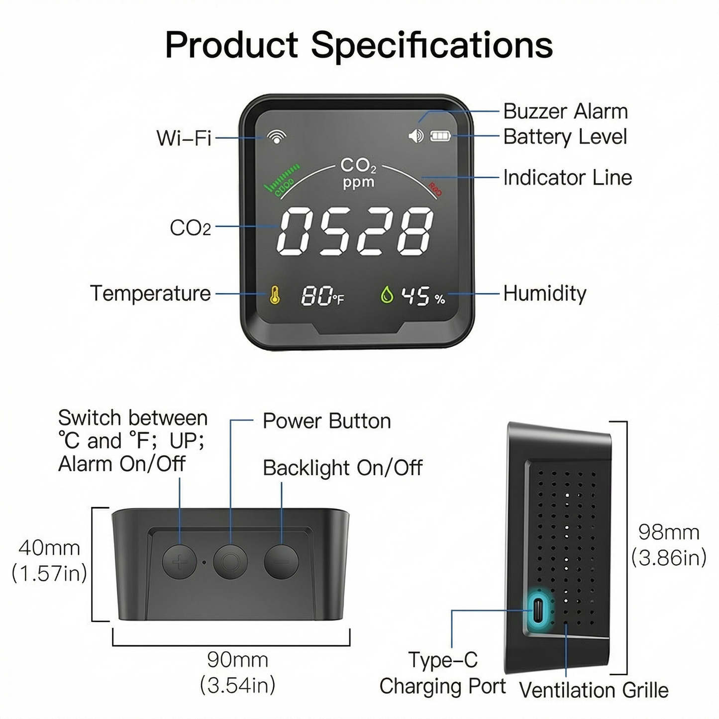 Smart Home CO2 Detector | Real-Time Air Quality Monitor with Instant Alerts | Essential for Healthy Living 2