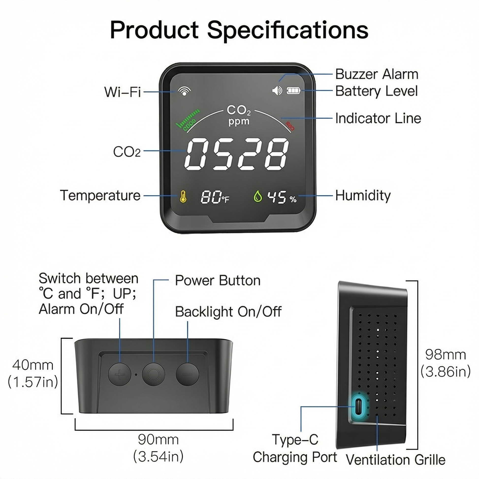 Smart Home CO2 Detector | Real-Time Air Quality Monitor with Instant Alerts | Essential for Healthy Living 2