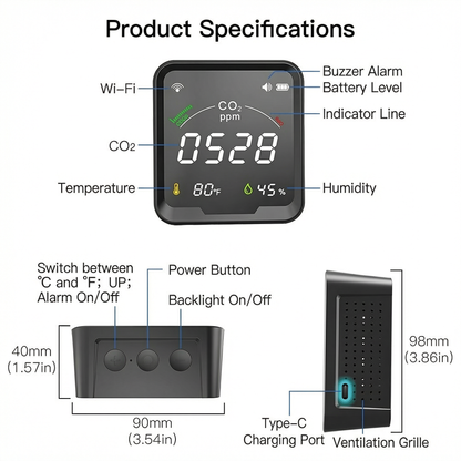 Smart Home CO2 Detector | Real-Time Air Quality Monitor with Instant Alerts | Essential for Healthy Living 2