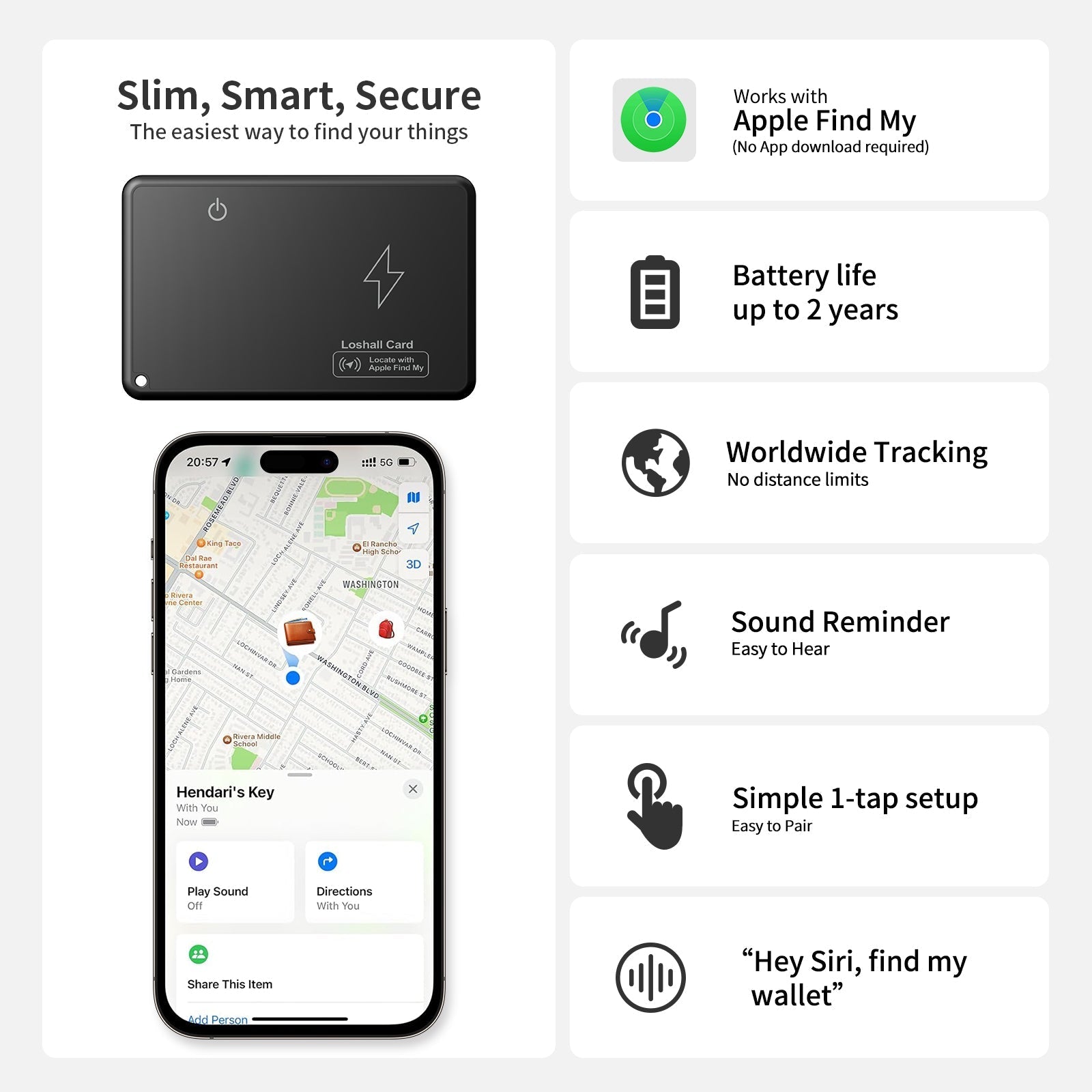 Smart Tracker Card | Wallet Tracker with Apple Find My Integration | Lightweight Design for Anti-Loss Protection 2
