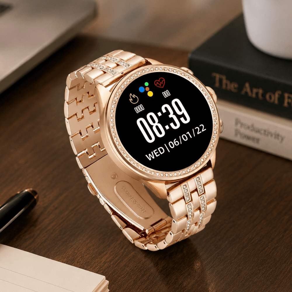 Smartwatch with HD Display | Rose Gold Metal Band Fitness Tracker