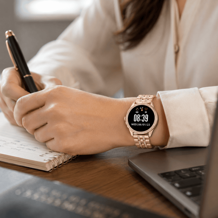 Smartwatch with HD Display | Rose Gold Metal Band Fitness Tracker