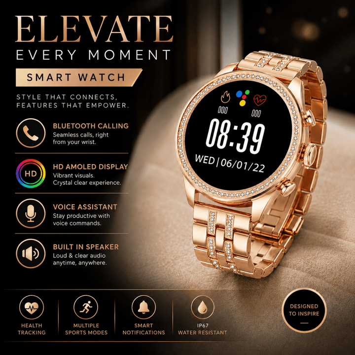Smartwatch with HD Display | Rose Gold Metal Band Fitness Tracker