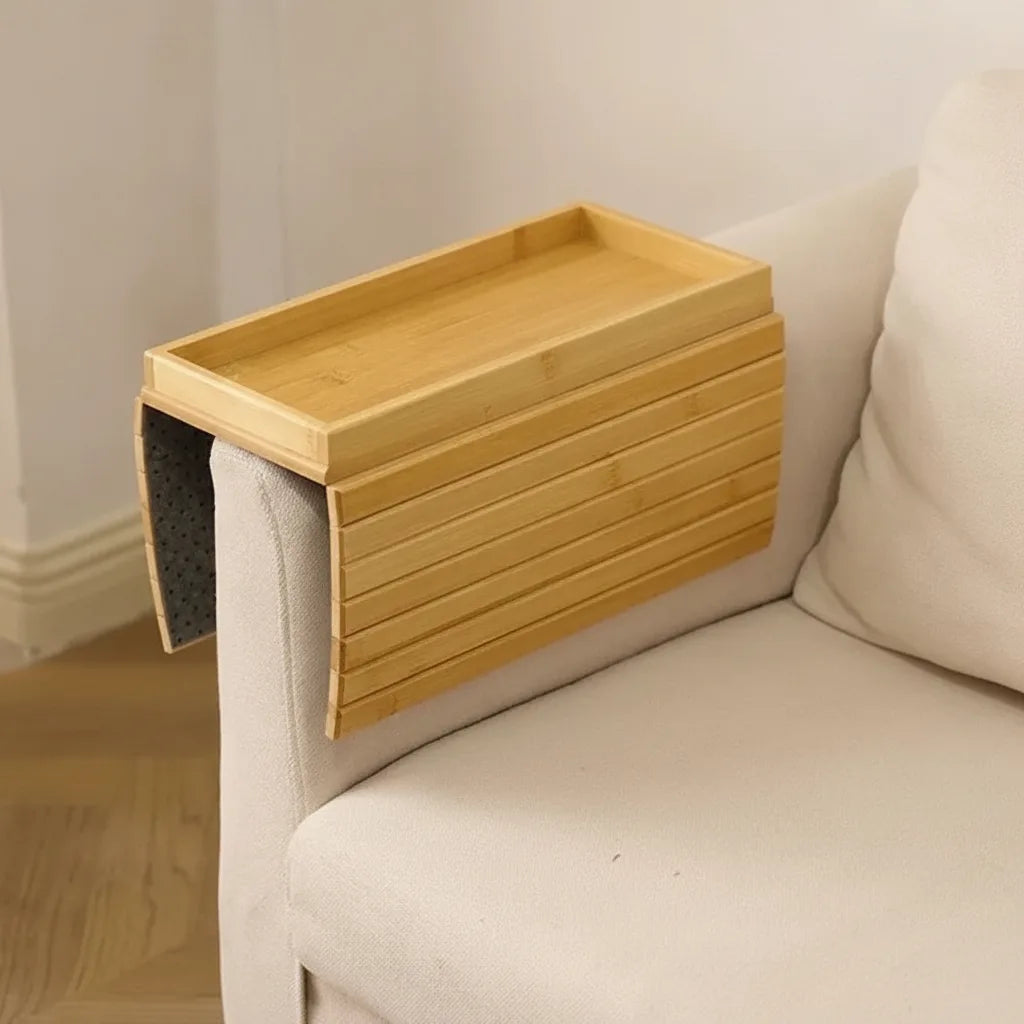 Sofa armrest tray made of bamboo with storage compartment 0