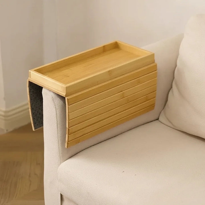 Sofa armrest tray made of bamboo with storage compartment 0