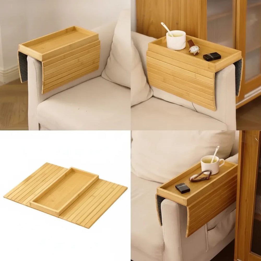 Sofa armrest tray made of bamboo with storage compartment 1