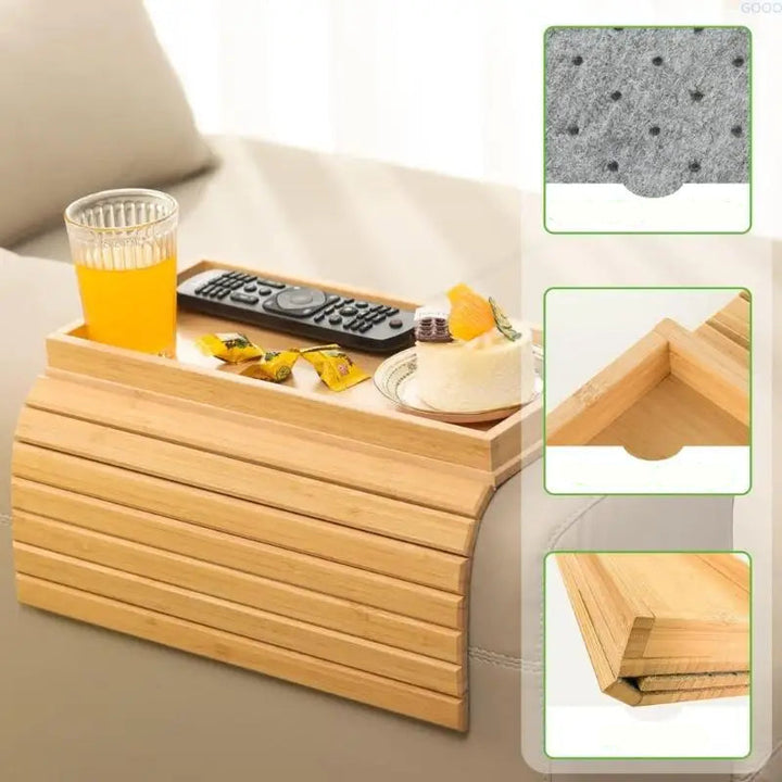 Sofa armrest tray made of bamboo with storage compartment 3