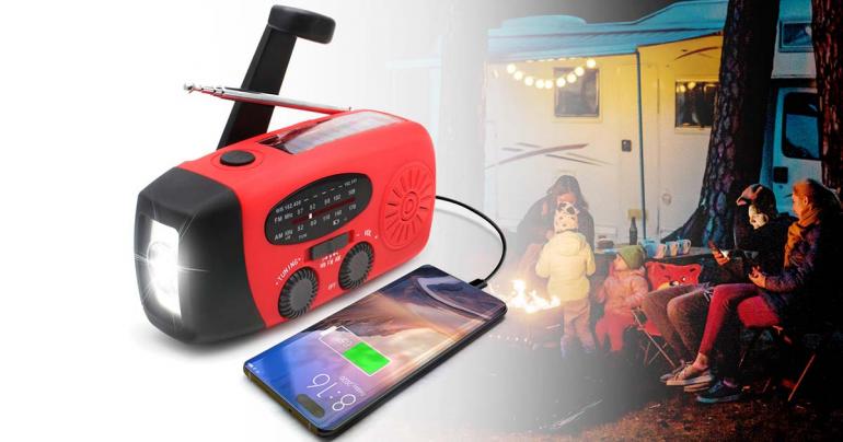 Solar Crank Emergency Radio LED Flashlight USB Power Bank