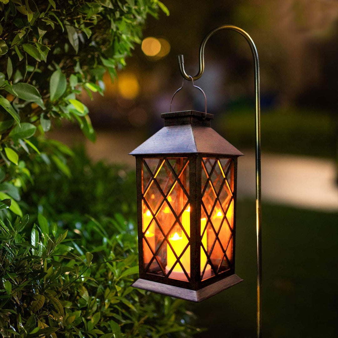Solar Garden Hanging Lantern PVC | Triple Flickering LED Candles, 8-Hour Battery | Waterproof All-Weather Design