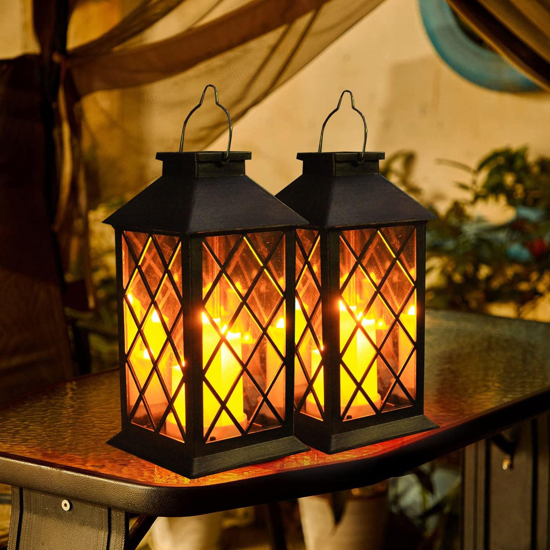 Solar Garden Hanging Lantern PVC | Triple Flickering LED Candles, 8-Hour Battery | Waterproof All-Weather Design