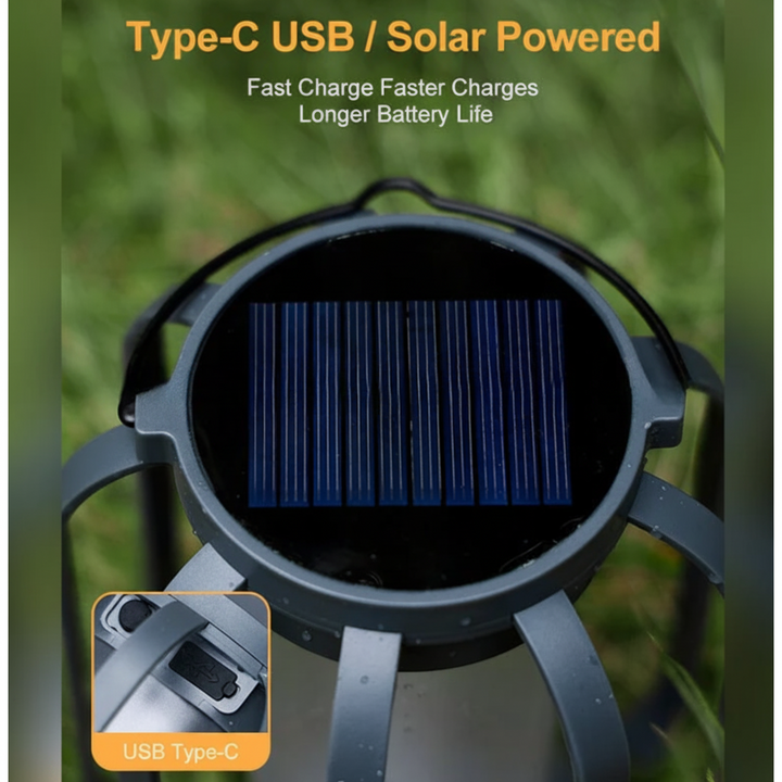Solar Hanging Lantern Halloween | Flickering Flame LED, Clear Glass Jar | USB-C Rechargeable, Weather-Resistant