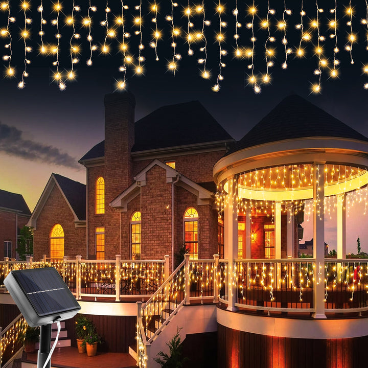 Solar Icicle String Lights for Christmas &amp; Halloween | 8 Lighting Modes, 96/162 LED Options | Waterproof &amp; Solar Powered