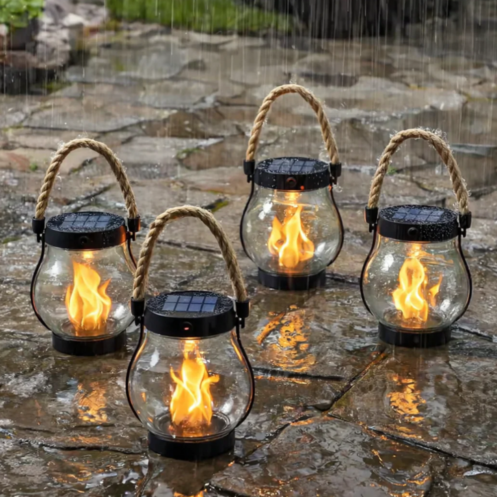 Solar Outdoor Lantern Halloween Decoration | Flickering Flame Effect, No Wiring | Waterproof Glass, Hangs on Porch or Fence