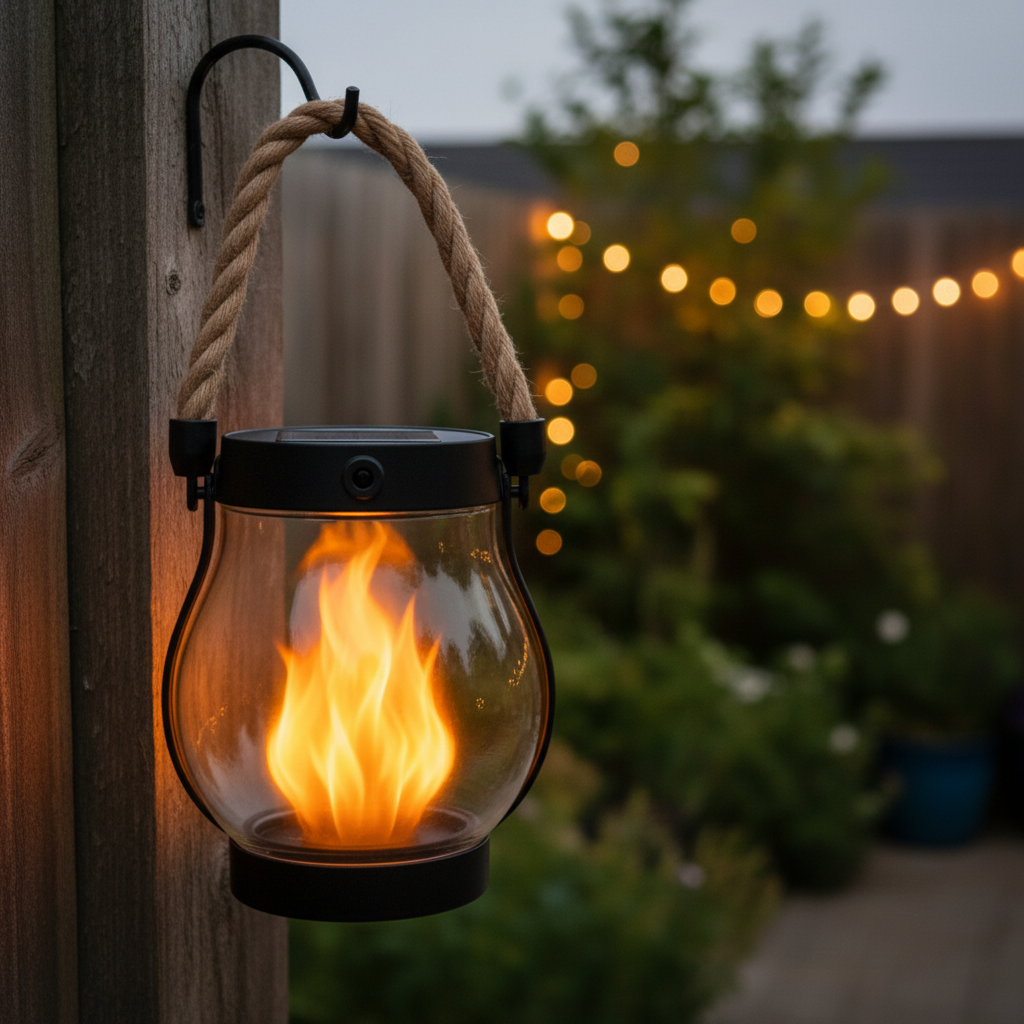 Solar Outdoor Lantern Halloween Decoration | Flickering Flame Effect, No Wiring | Waterproof Glass, Hangs on Porch or Fence