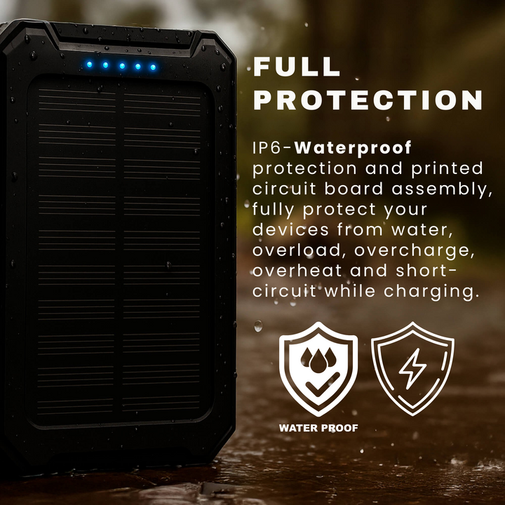 Solar Power Bank 20000mAh | Waterproof Shockproof Design | Solar + USB Charging, Multi-Mode LED Torch for Camping &amp; Outdoors