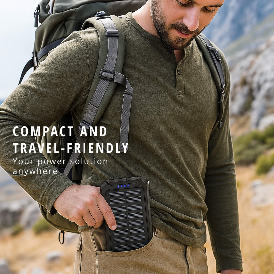 Solar Power Bank 20000mAh | Waterproof Shockproof Design | Solar + USB Charging, Multi-Mode LED Torch for Camping &amp; Outdoors