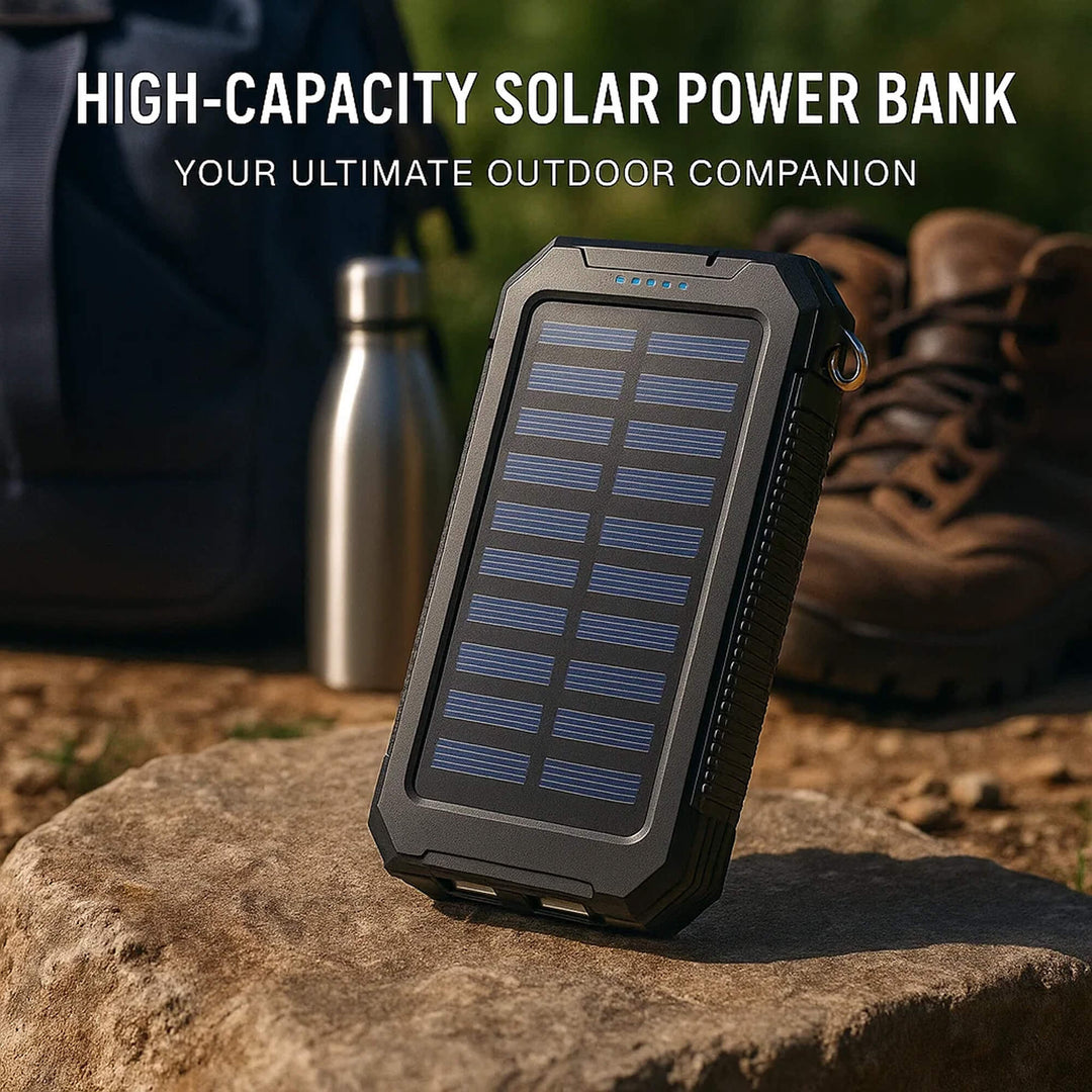 Solar Power Bank 20000mAh | Waterproof Shockproof Design | Solar + USB Charging, Multi-Mode LED Torch for Camping &amp; Outdoors