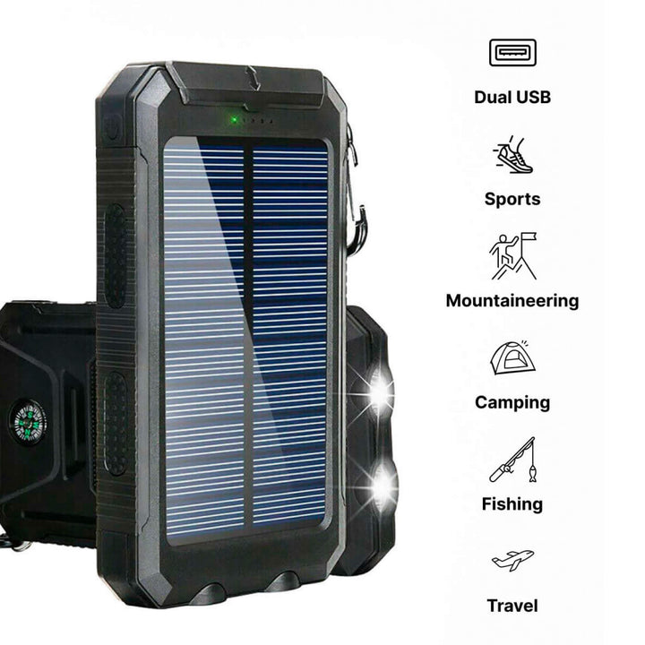 Solar Power Bank 20000mAh | Waterproof Shockproof Design | Solar + USB Charging, Multi-Mode LED Torch for Camping &amp; Outdoors