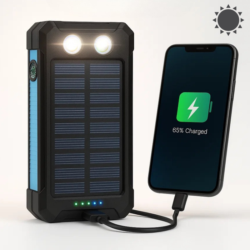 Solar Power Bank 20000mAh | Waterproof Shockproof Design | Solar + USB Charging, Multi-Mode LED Torch for Camping &amp; Outdoors