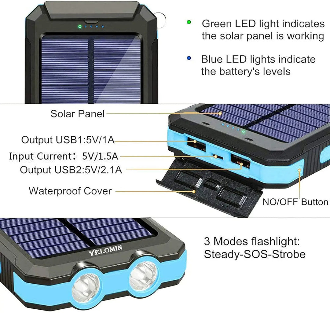 Solar Power Bank | IP67 Waterproof | Dual USB | 15W Output | Solar Charging | Outdoor