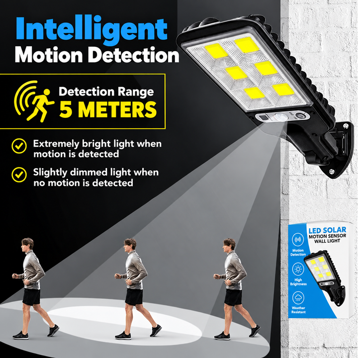 Solar Wall Light with Motion Sensor | Remote Control, Multiple Lighting Modes | Weatherproof ABS, Battery-Free Operation