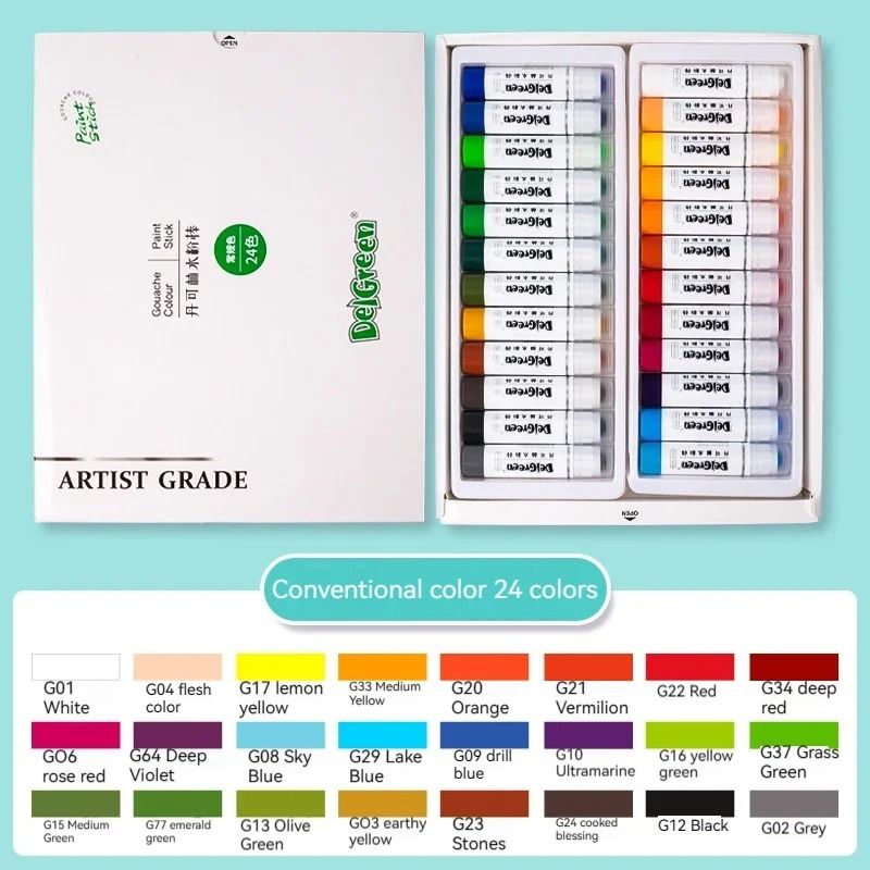 Solid Gouache Paint Sticks 12/18/24 Colours | Water-Soluble, Washable &amp; Non-Toxic | Instant-Dry Matte Finish for Artists