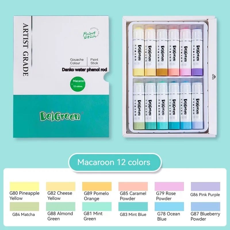 Solid Gouache Paint Sticks 12/18/24 Colours | Water-Soluble, Washable &amp; Non-Toxic | Instant-Dry Matte Finish for Artists
