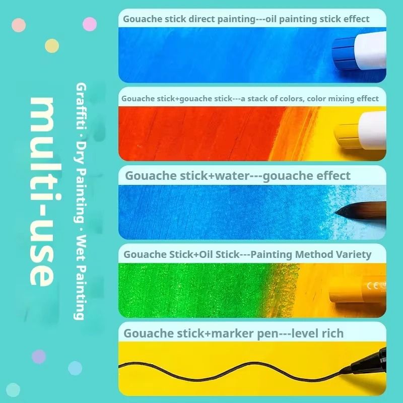 Solid Gouache Paint Sticks 12/18/24 Colours | Water-Soluble, Washable & Non-Toxic | Instant-Dry Matte Finish for Artists