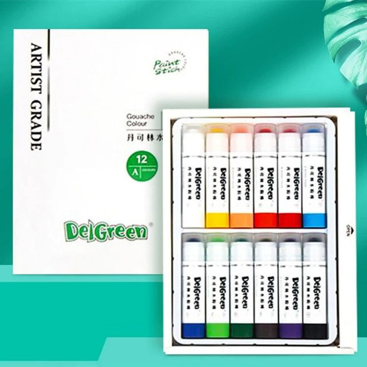 Solid Gouache Paint Sticks 12/18/24 Colours | Water-Soluble, Washable &amp; Non-Toxic | Instant-Dry Matte Finish for Artists