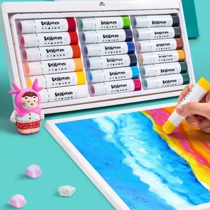 Solid Gouache Paint Sticks 12/18/24 Colours | Water-Soluble, Washable &amp; Non-Toxic | Instant-Dry Matte Finish for Artists