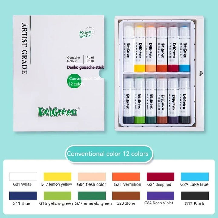 Solid Gouache Paint Sticks 12/18/24 Colours | Water-Soluble, Washable &amp; Non-Toxic | Instant-Dry Matte Finish for Artists