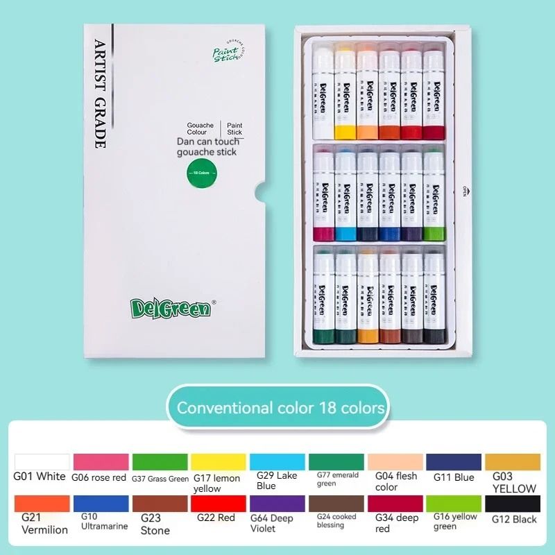 Solid Gouache Paint Sticks 12/18/24 Colours | Water-Soluble, Washable &amp; Non-Toxic | Instant-Dry Matte Finish for Artists