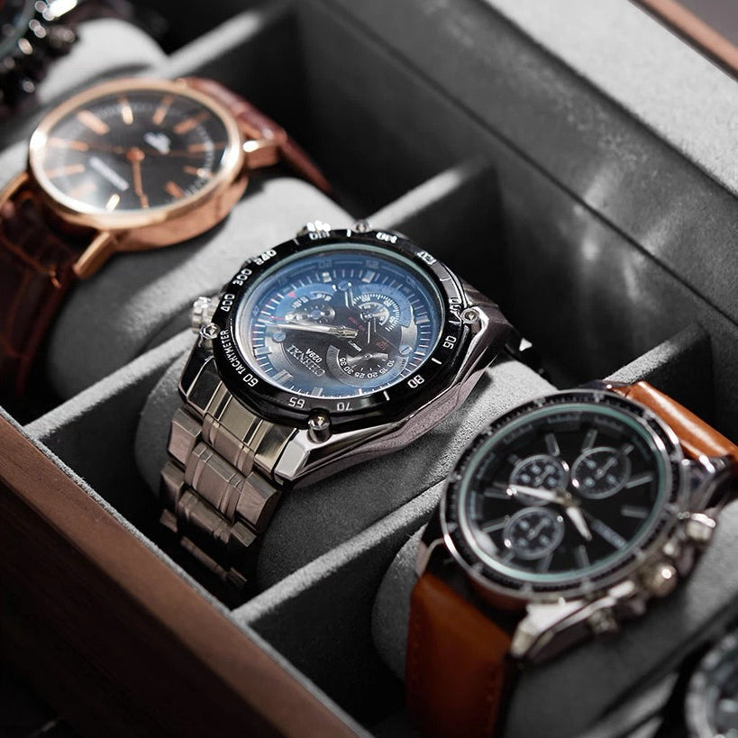 Solid Walnut Watch Box | Tempered Glass Top | Padded Cushions | 3, 5 &amp; 10 Slot Options