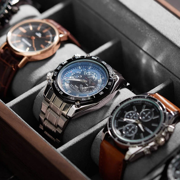 Solid Walnut Watch Box | Tempered Glass Top | Padded Cushions | 3, 5 &amp; 10 Slot Options
