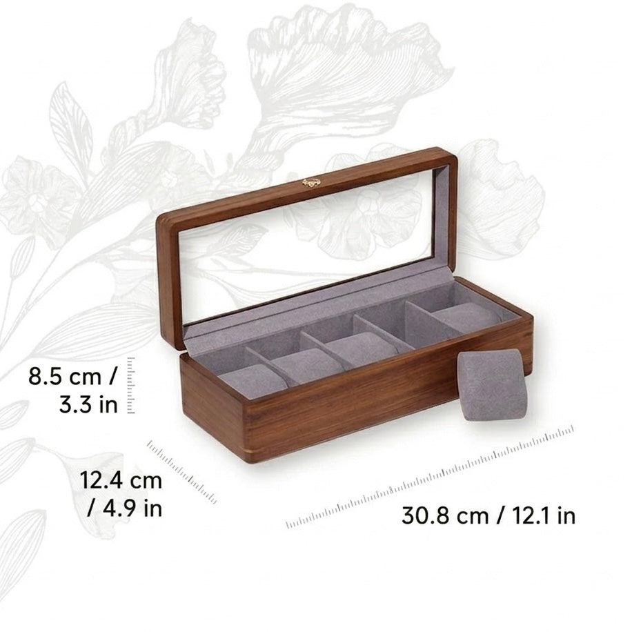 Solid Walnut Watch Box | Tempered Glass Top | Padded Cushions | 3, 5 &amp; 10 Slot Options