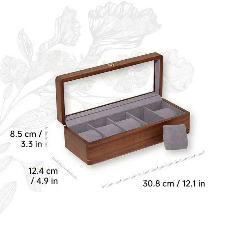Solid Walnut Watch Box | Tempered Glass Top | Padded Cushions | 3, 5 &amp; 10 Slot Options