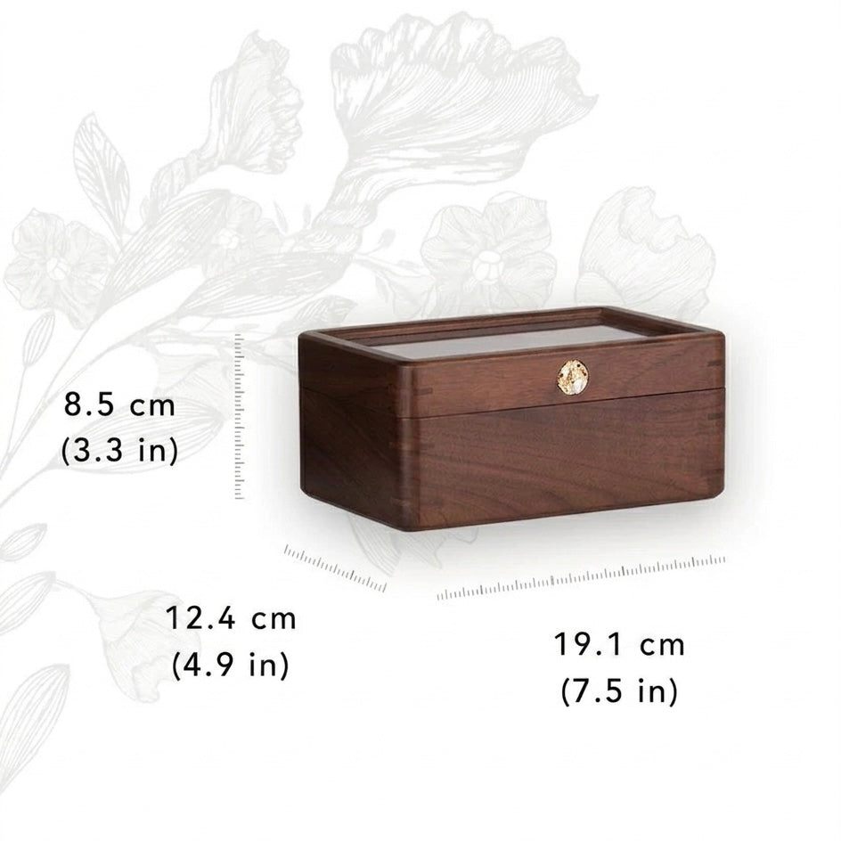 Solid Walnut Watch Box | Tempered Glass Top | Padded Cushions | 3, 5 &amp; 10 Slot Options