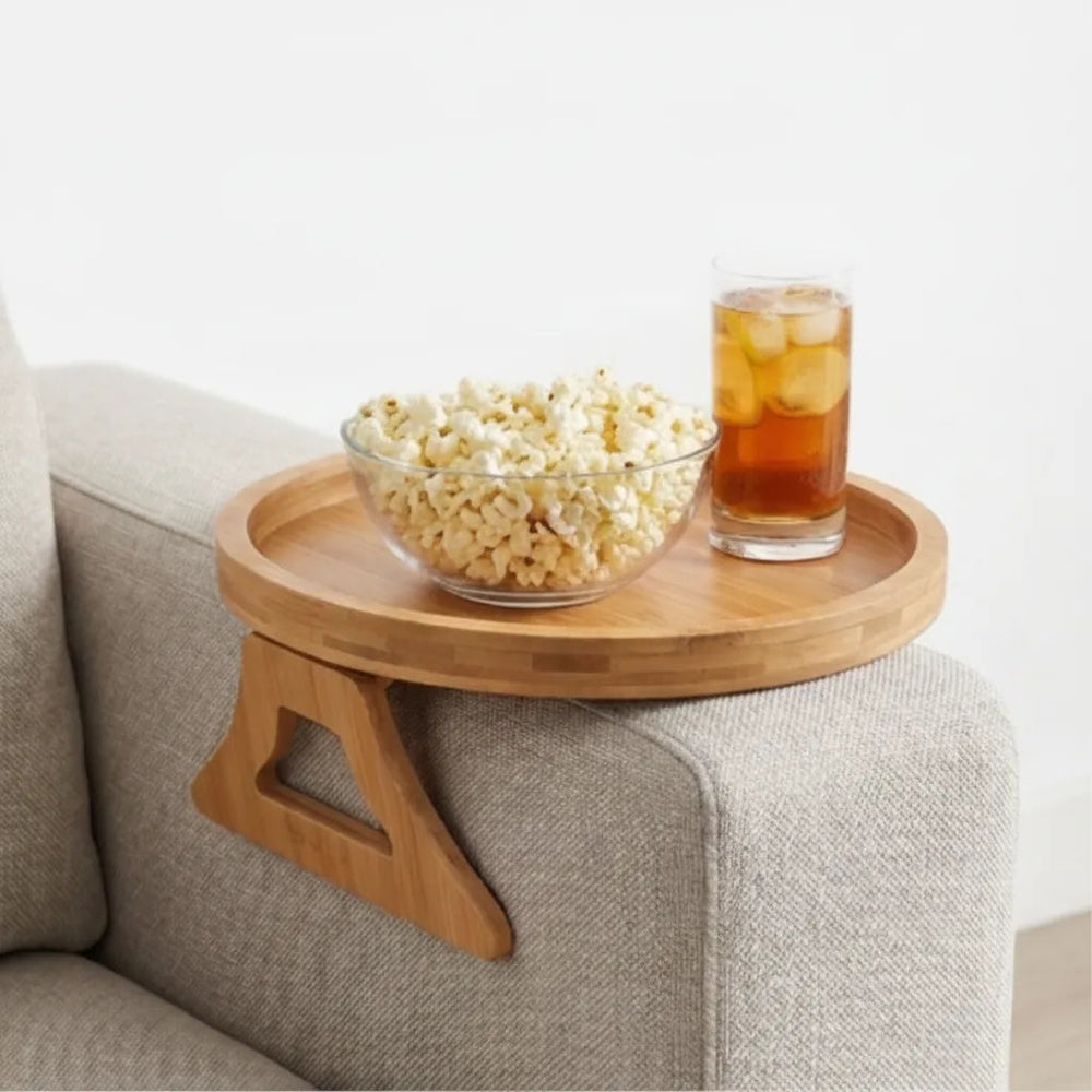 Solid Wood Sofa Armrest Tray | Foldable Round Table