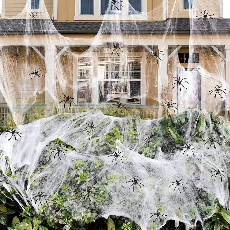 Spider Web Halloween Decoration | 200 Sqft Stretchable Cobwebs with 9 Fake Spiders | Reusable Indoor & Outdoor Use