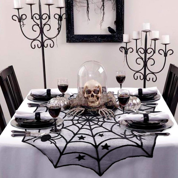 Spiderweb Table Runner Halloween Decor | Lace Web Cutout Design | Available in Round and Rectangular Table Shapes