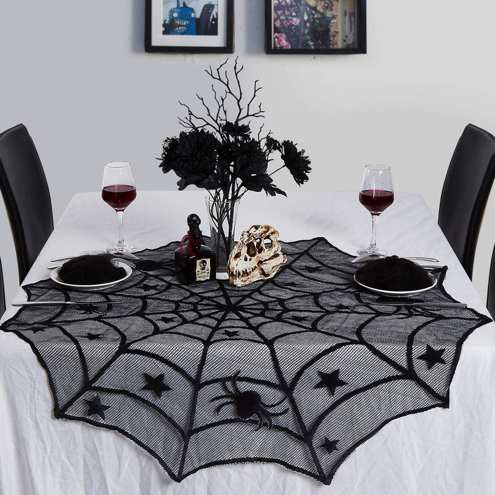 Spiderweb Table Runner Halloween Decor | Lace Web Cutout Design | Available in Round and Rectangular Table Shapes