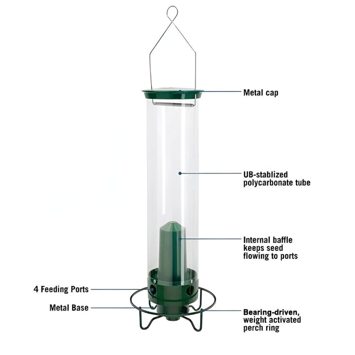 Squirrel Proof Bird Feeder Metal | 4-Port Rotating Perch with Large Seed Reservoir | Weather-Resistant Hanging Design 14